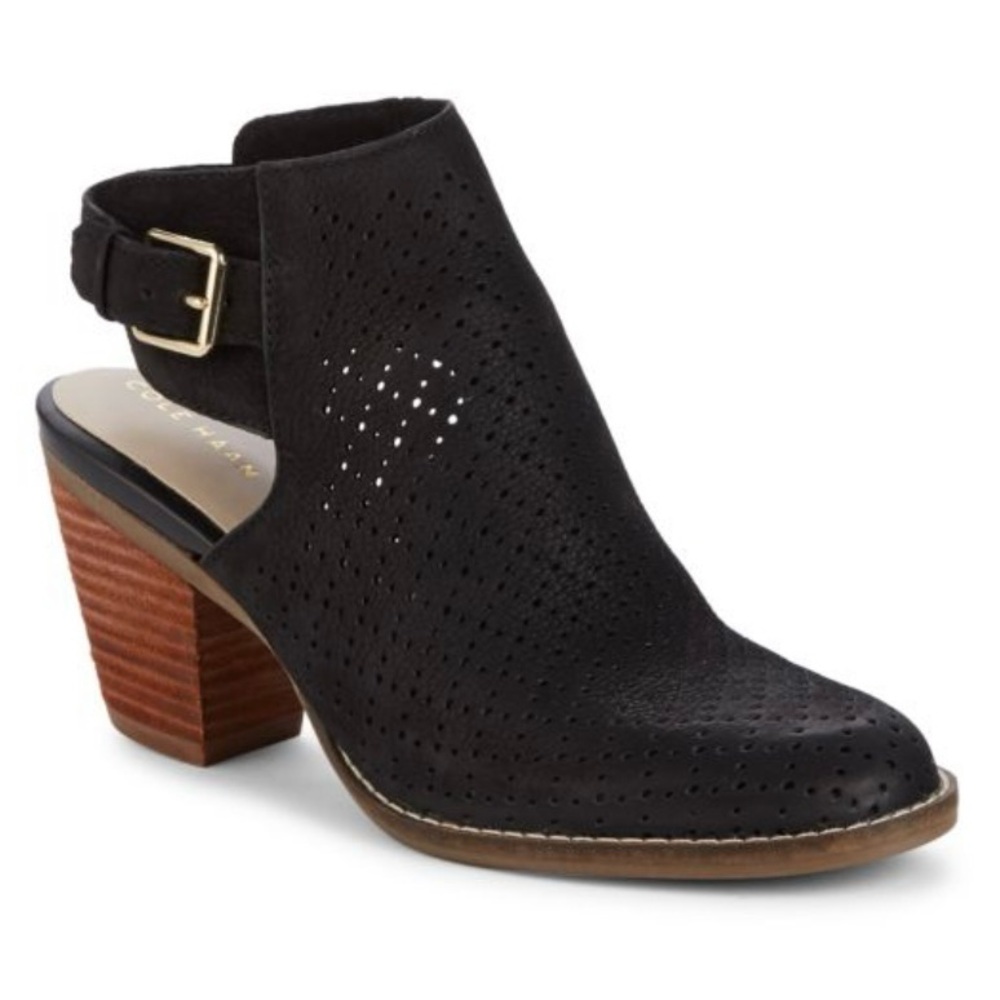 Cole Haan Pippa Leather Booties Black Sling Back Ankle Block Heel Women’s 9